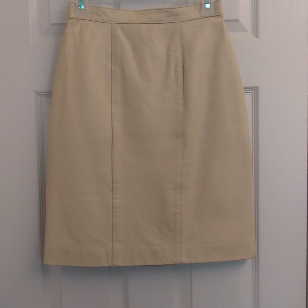Avanti Cream Genuine Leather Pencil Skirt Vintage